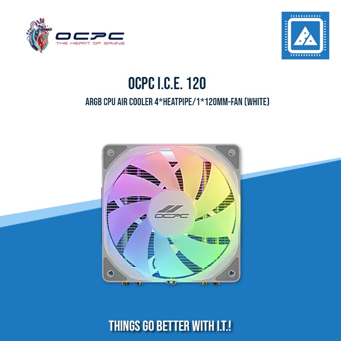 OCPC I.C.E. 120 ARGB CPU AIR COOLER 4*HEATPIPE/1*120MM-FAN (BLACK|WHITE) OCPC I.C.E. 120 ARGB CPU AIR COOLER 4*HEATPIPE/1*120MM-FAN (BLACK|WHITE)